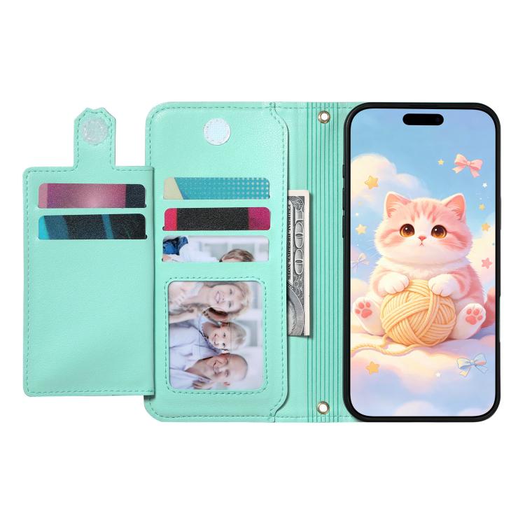 For iPhone 16 Cat-shaped Zipper Wallet Vegan Leather Phone Case with Strap