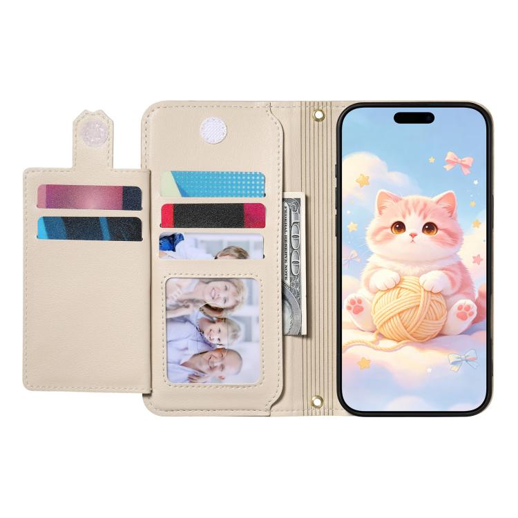 For iPhone 16 Cat-shaped Zipper Wallet Vegan Leather Phone Case with Strap