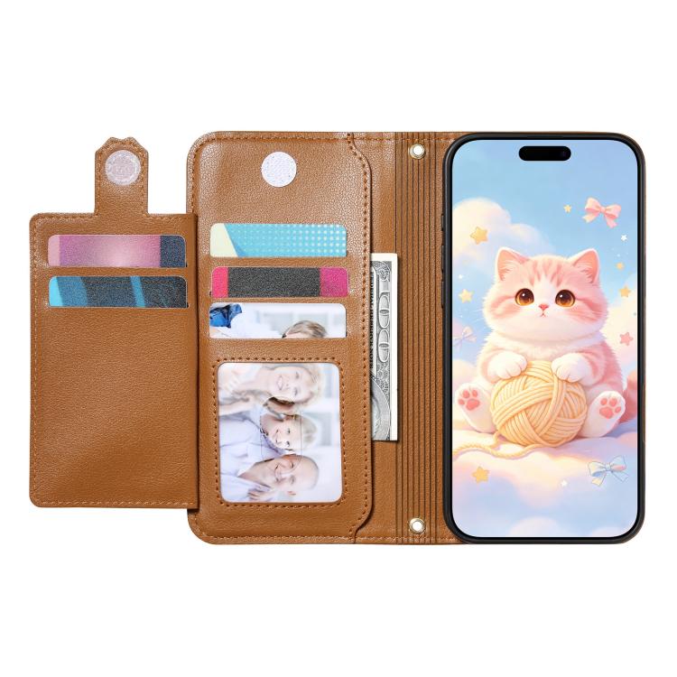 For iPhone 16 Plus Cat-shaped Zipper Wallet Vegan Leather Phone Case with Strap