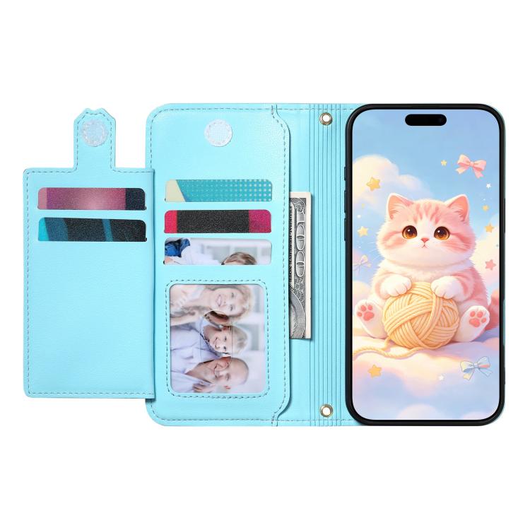 For iPhone 16 Plus Cat-shaped Zipper Wallet Vegan Leather Phone Case with Strap