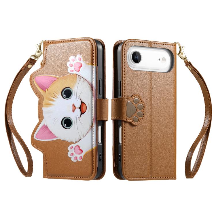 For iPhone Air Cat-shaped Zipper Wallet Vegan Leather Phone Case with Strap