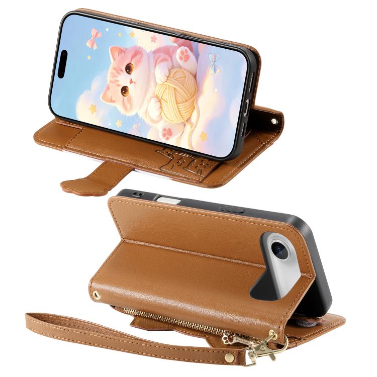 For iPhone Air Cat-shaped Zipper Wallet Vegan Leather Phone Case with Strap
