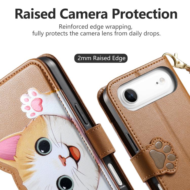 For iPhone Air Cat-shaped Zipper Wallet Vegan Leather Phone Case with Strap