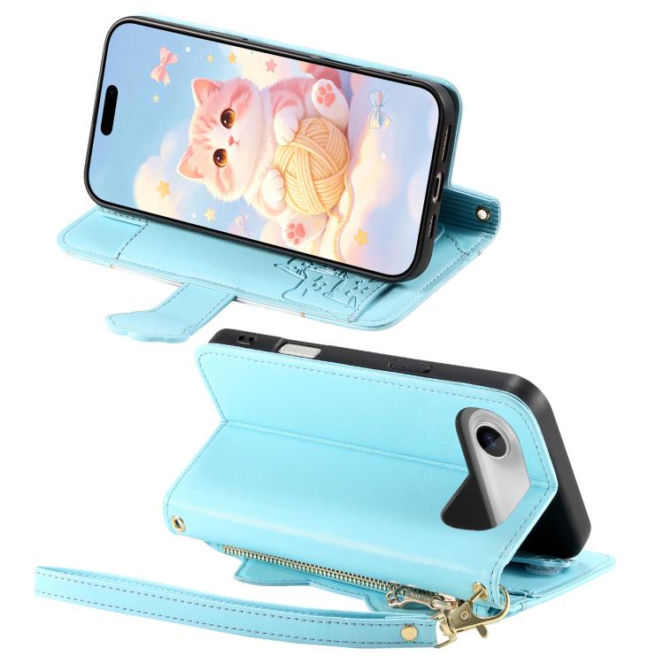 For iPhone Air Cat-shaped Zipper Wallet Vegan Leather Phone Case with Strap