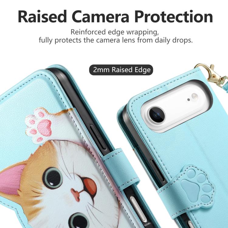 For iPhone Air Cat-shaped Zipper Wallet Vegan Leather Phone Case with Strap