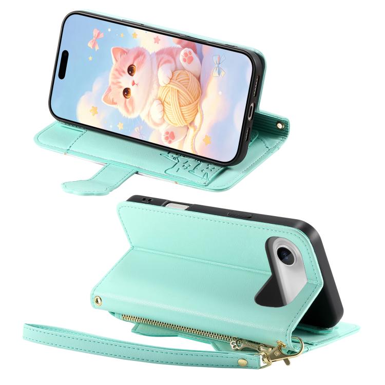 For iPhone Air Cat-shaped Zipper Wallet Vegan Leather Phone Case with Strap
