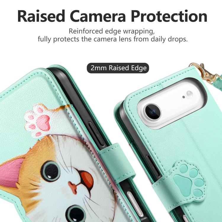 For iPhone Air Cat-shaped Zipper Wallet Vegan Leather Phone Case with Strap