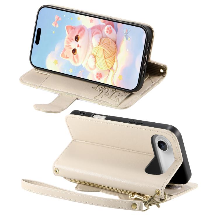 For iPhone Air Cat-shaped Zipper Wallet Vegan Leather Phone Case with Strap