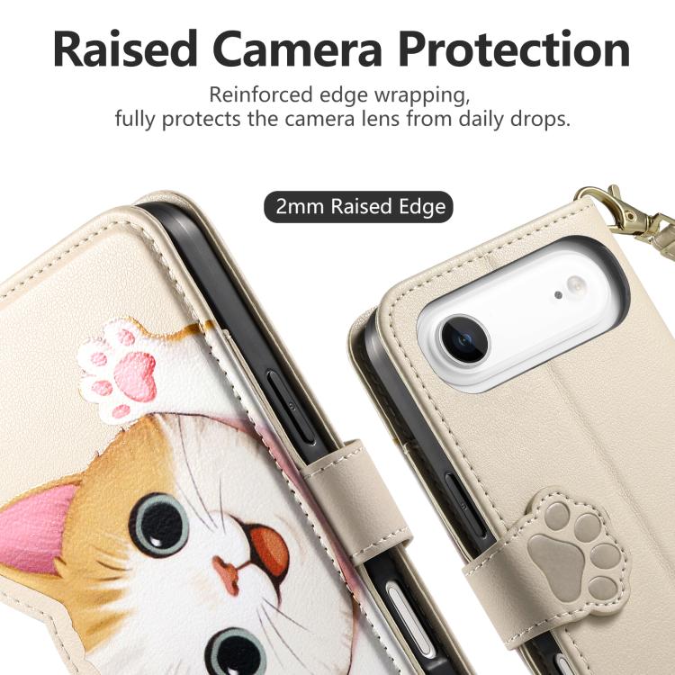 For iPhone Air Cat-shaped Zipper Wallet Vegan Leather Phone Case with Strap