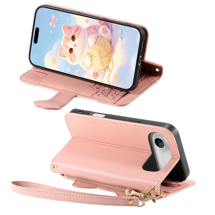 For iPhone Air Cat-shaped Zipper Wallet Vegan Leather Phone Case with Strap
