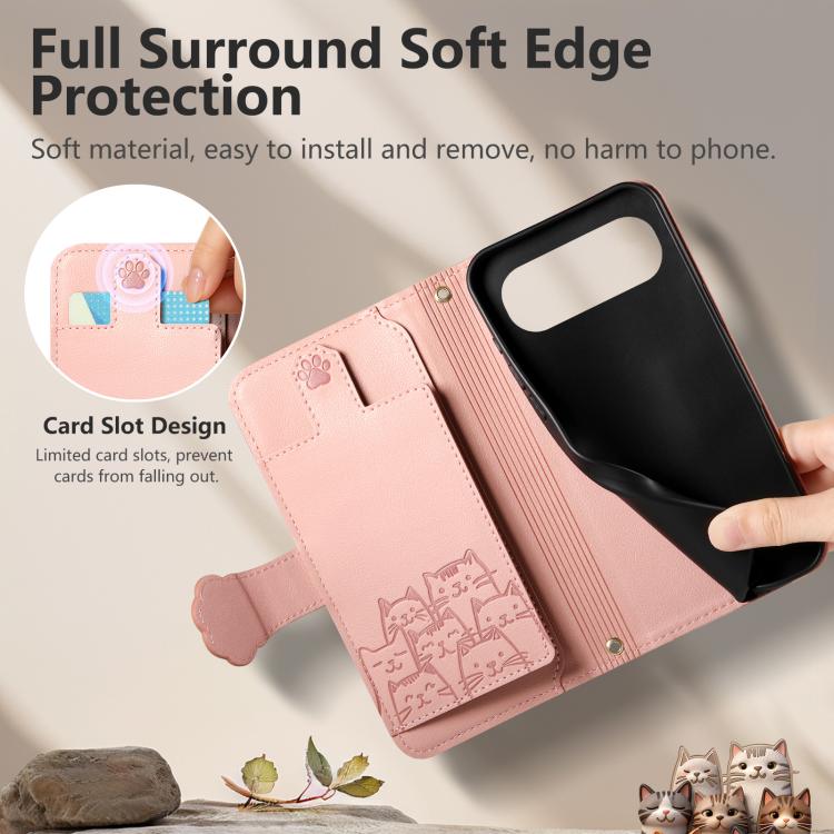 For iPhone Air Cat-shaped Zipper Wallet Vegan Leather Phone Case with Strap