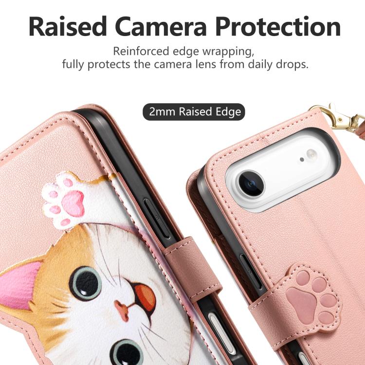 For iPhone Air Cat-shaped Zipper Wallet Vegan Leather Phone Case with Strap