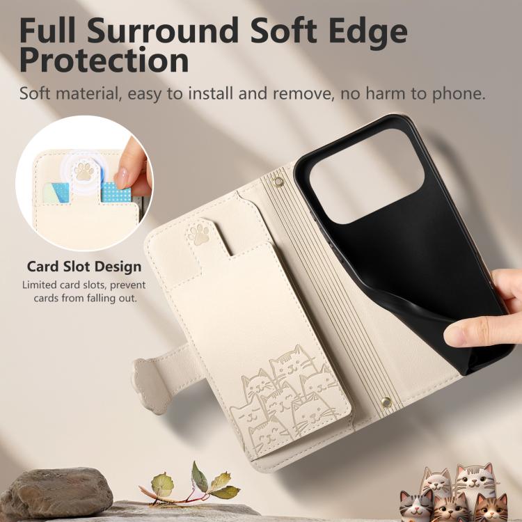 For iPhone 17 Pro Cat-shaped Zipper Wallet Vegan Leather Phone Case with Strap