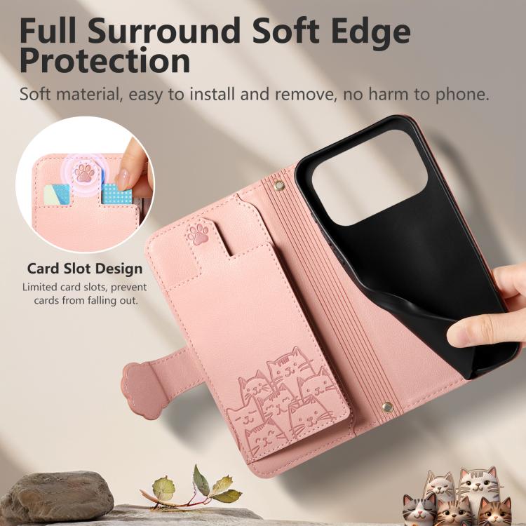 For iPhone 17 Pro Cat-shaped Zipper Wallet Vegan Leather Phone Case with Strap