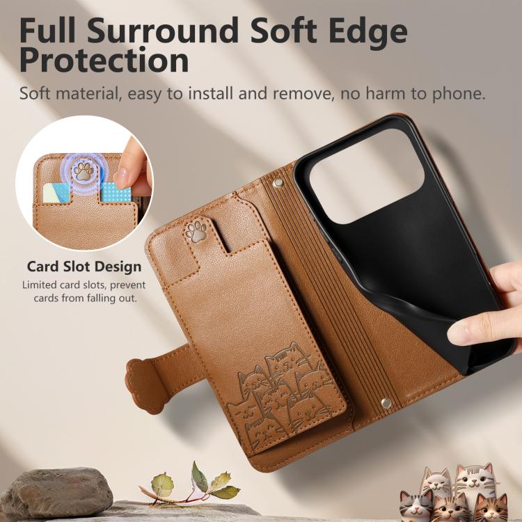 For iPhone 17 Pro Max Cat-shaped Zipper Wallet Vegan Leather Phone Case with Strap