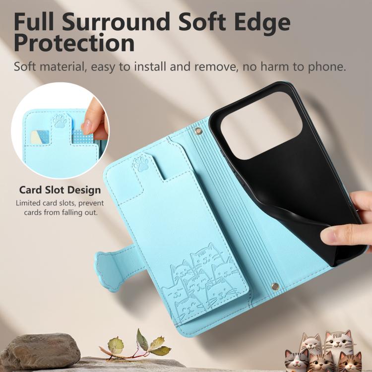 For iPhone 17 Pro Max Cat-shaped Zipper Wallet Vegan Leather Phone Case with Strap