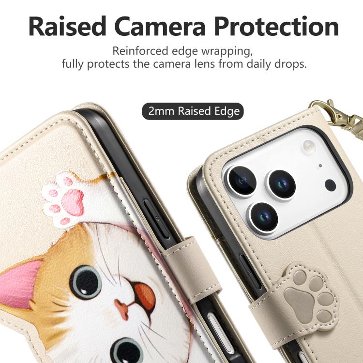 For iPhone 17 Pro Max Cat-shaped Zipper Wallet Vegan Leather Phone Case with Strap