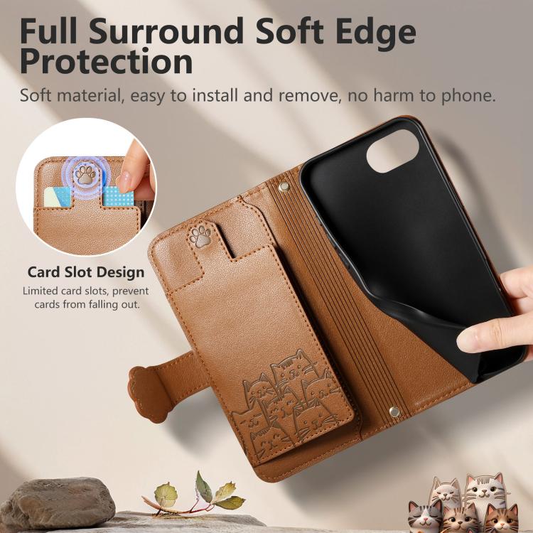 For iPhone 17e / 16e Cat-shaped Zipper Wallet Vegan Leather Phone Case with Strap