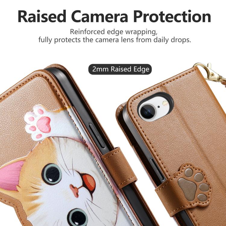For iPhone 17e / 16e Cat-shaped Zipper Wallet Vegan Leather Phone Case with Strap