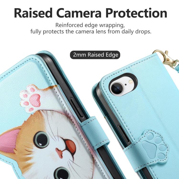 For iPhone 17e / 16e Cat-shaped Zipper Wallet Vegan Leather Phone Case with Strap