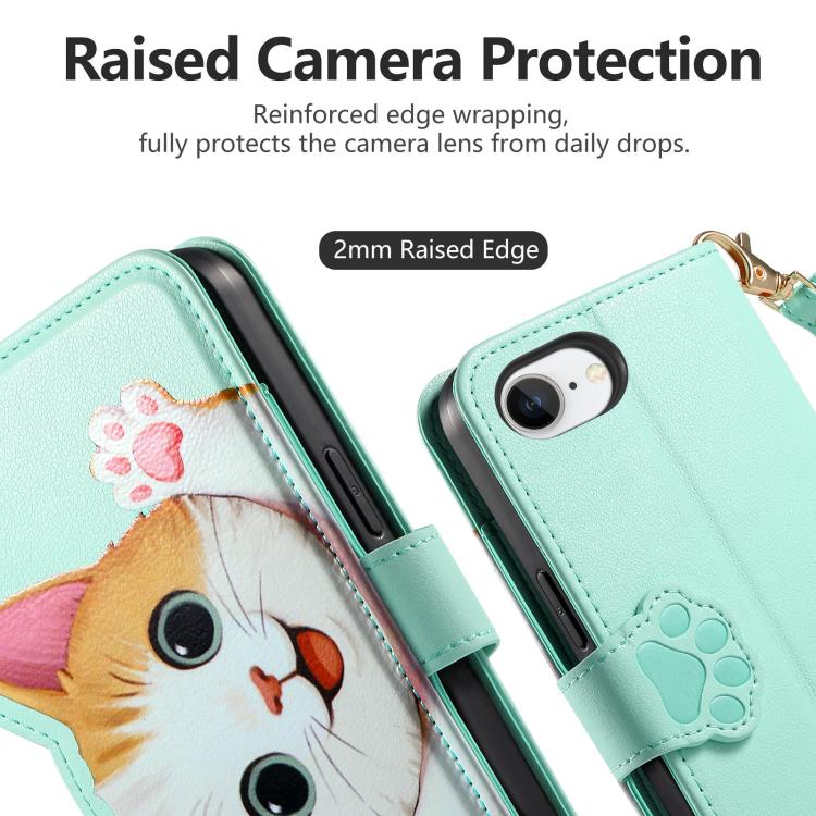For iPhone 17e / 16e Cat-shaped Zipper Wallet Vegan Leather Phone Case with Strap