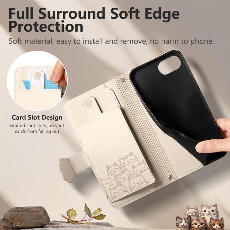 For iPhone 17e / 16e Cat-shaped Zipper Wallet Vegan Leather Phone Case with Strap