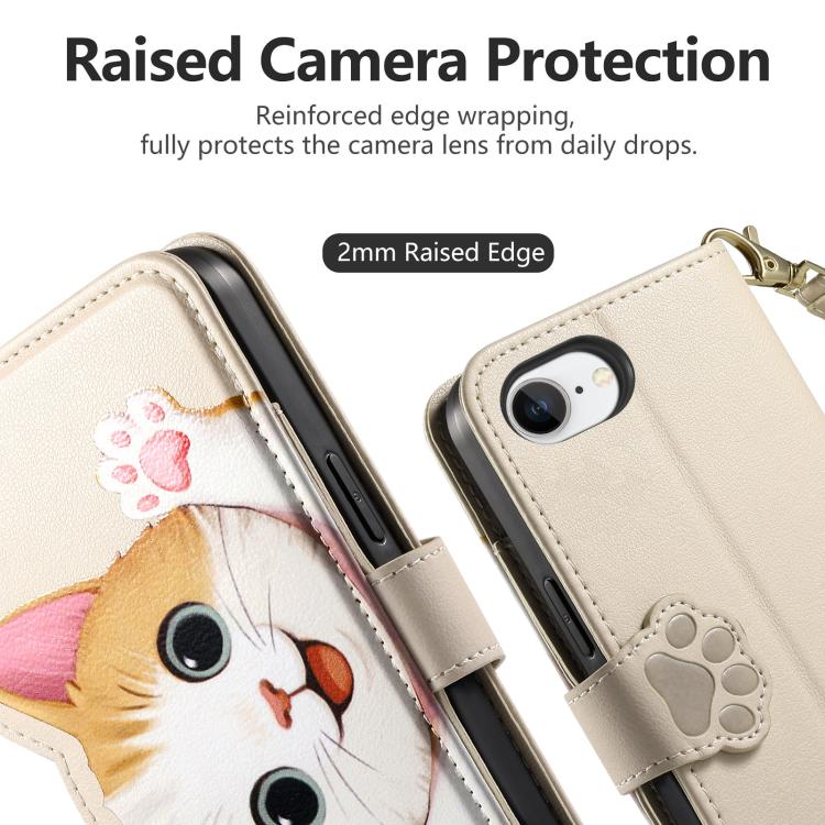 For iPhone 17e / 16e Cat-shaped Zipper Wallet Vegan Leather Phone Case with Strap