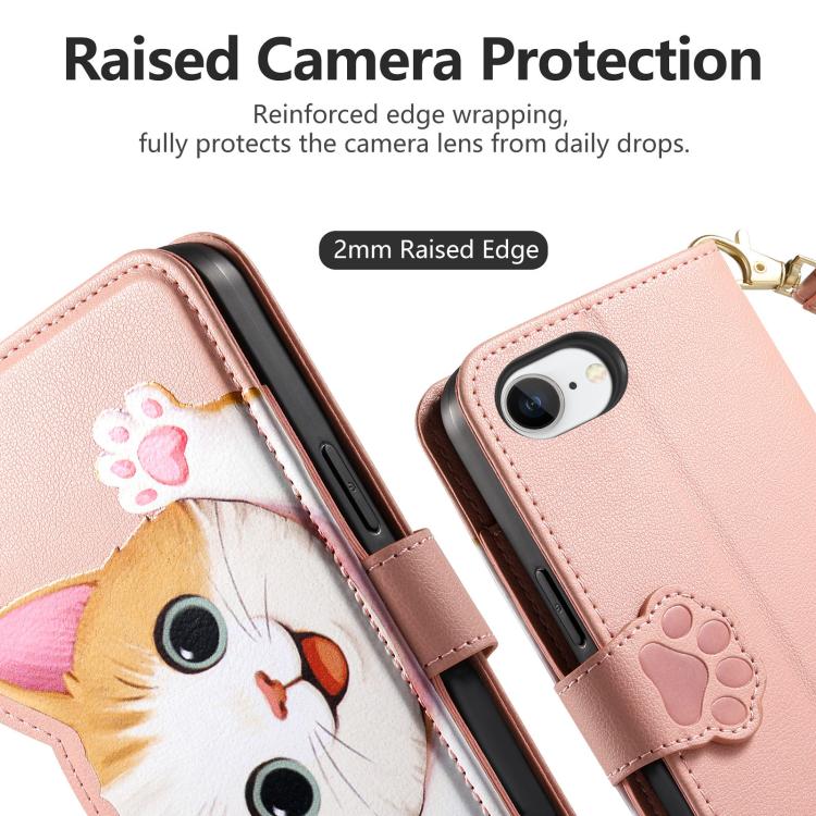 For iPhone 17e / 16e Cat-shaped Zipper Wallet Vegan Leather Phone Case with Strap