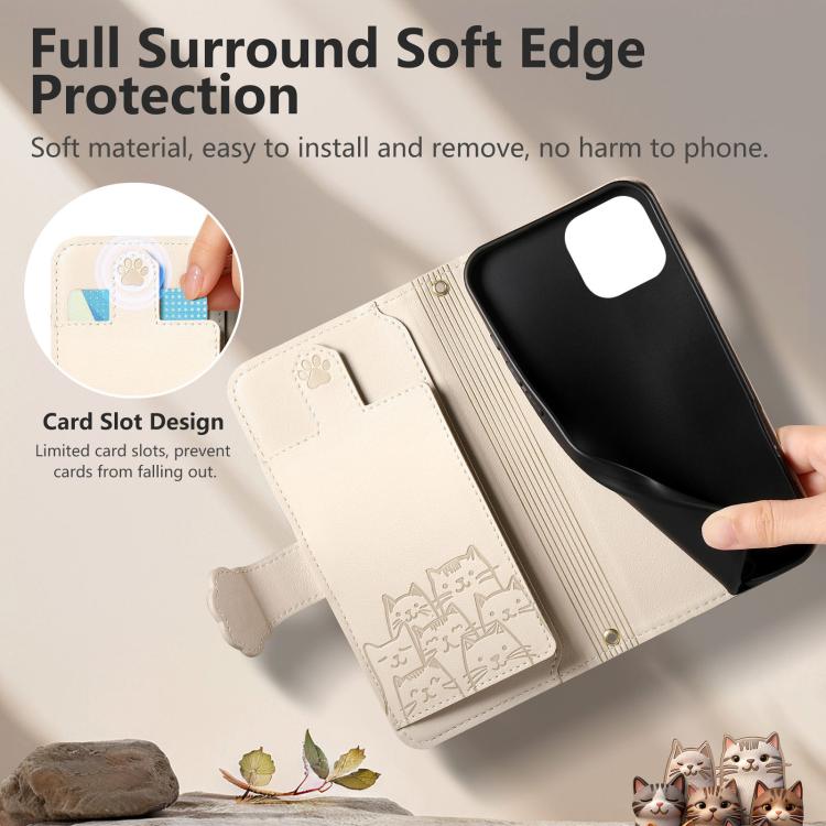 For iPhone 15 Cat-shaped Zipper Wallet Vegan Leather Phone Case with Strap