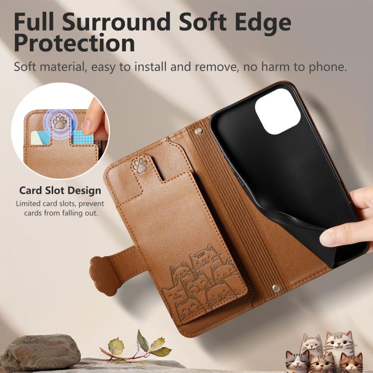 For iPhone 15 Plus Cat-shaped Zipper Wallet Vegan Leather Phone Case with Strap