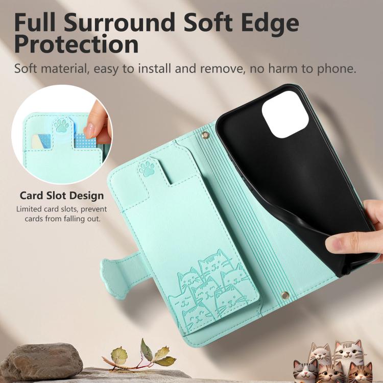For iPhone 15 Plus Cat-shaped Zipper Wallet Vegan Leather Phone Case with Strap