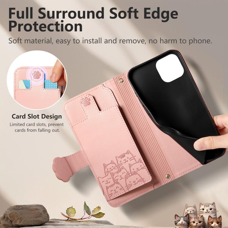For iPhone 12 Pro Max Cat-shaped Zipper Wallet Vegan Leather Phone Case with Strap