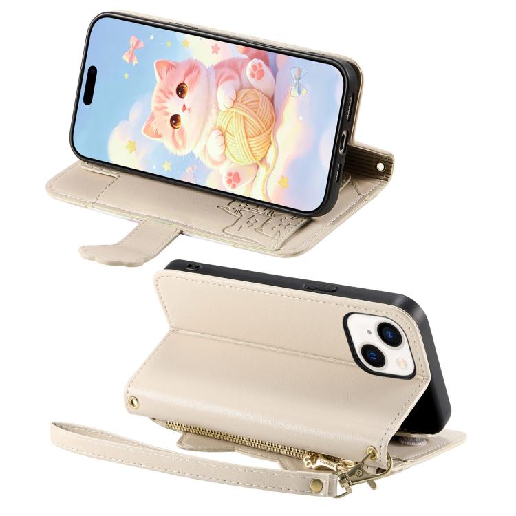For iPhone 11 Pro Max Cat-shaped Zipper Wallet Vegan Leather Phone Case with Strap