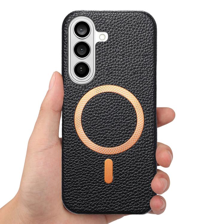 For Galaxy S26+ 5G Litchi Texture Brushed MagSafe PU Back Cover Phone Case