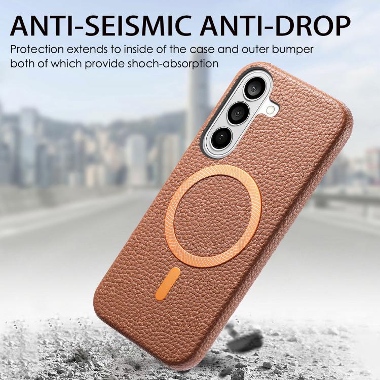 For Galaxy S26+ 5G Litchi Texture Brushed MagSafe PU Back Cover Phone Case