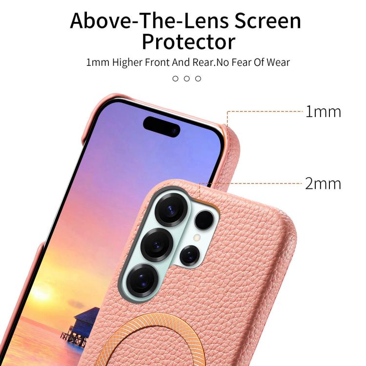 For Galaxy S26 Ultra 5G Litchi Texture Brushed MagSafe PU Back Cover Phone Case