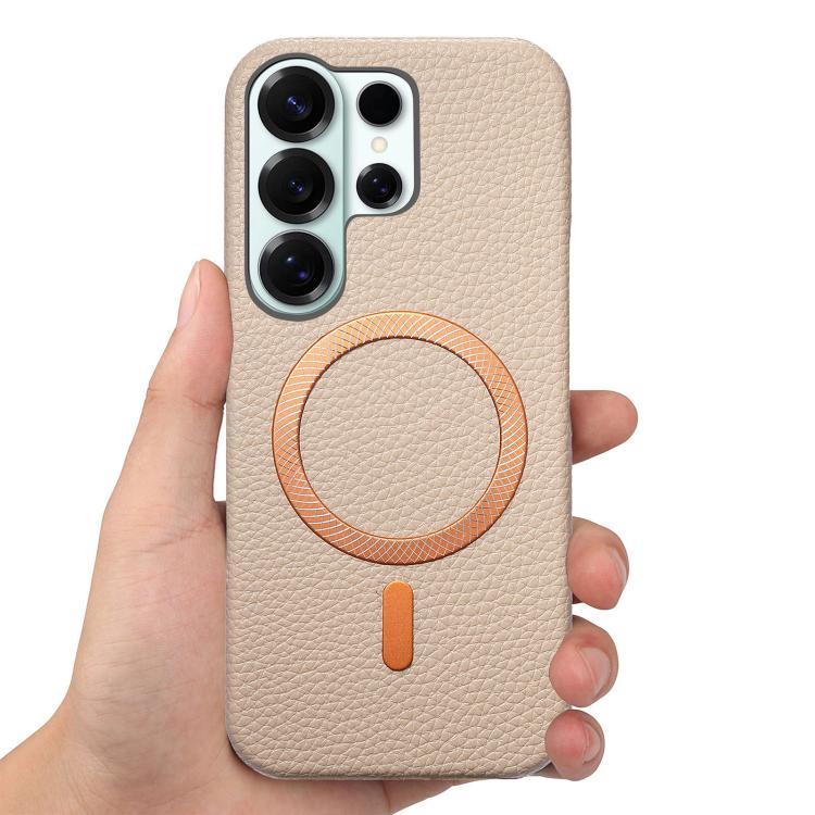 For Galaxy S26 Ultra 5G Litchi Texture Brushed MagSafe PU Back Cover Phone Case