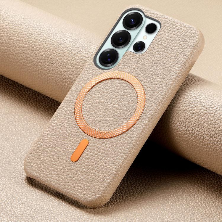 For Galaxy S26 Ultra 5G Litchi Texture Brushed MagSafe PU Back Cover Phone Case