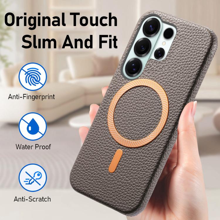 For Galaxy S26 Ultra 5G Litchi Texture Brushed MagSafe PU Back Cover Phone Case