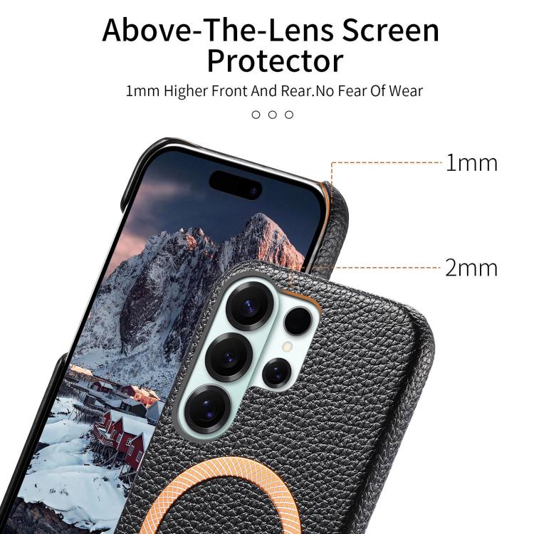 For Galaxy S26 Ultra 5G Litchi Texture Brushed MagSafe PU Back Cover Phone Case