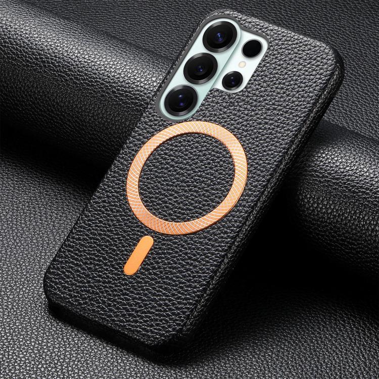 For Galaxy S26 Ultra 5G Litchi Texture Brushed MagSafe PU Back Cover Phone Case