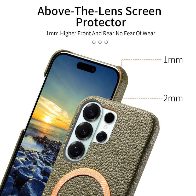For Galaxy S26 Ultra 5G Litchi Texture Brushed MagSafe PU Back Cover Phone Case