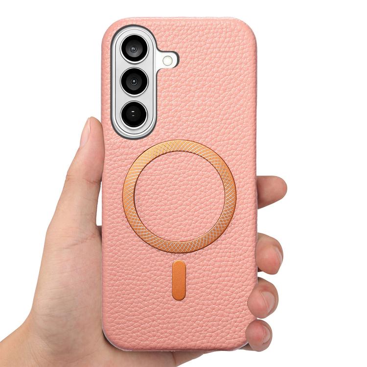 For Galaxy S25+ 5G Litchi Texture Brushed MagSafe PU Back Cover Phone Case