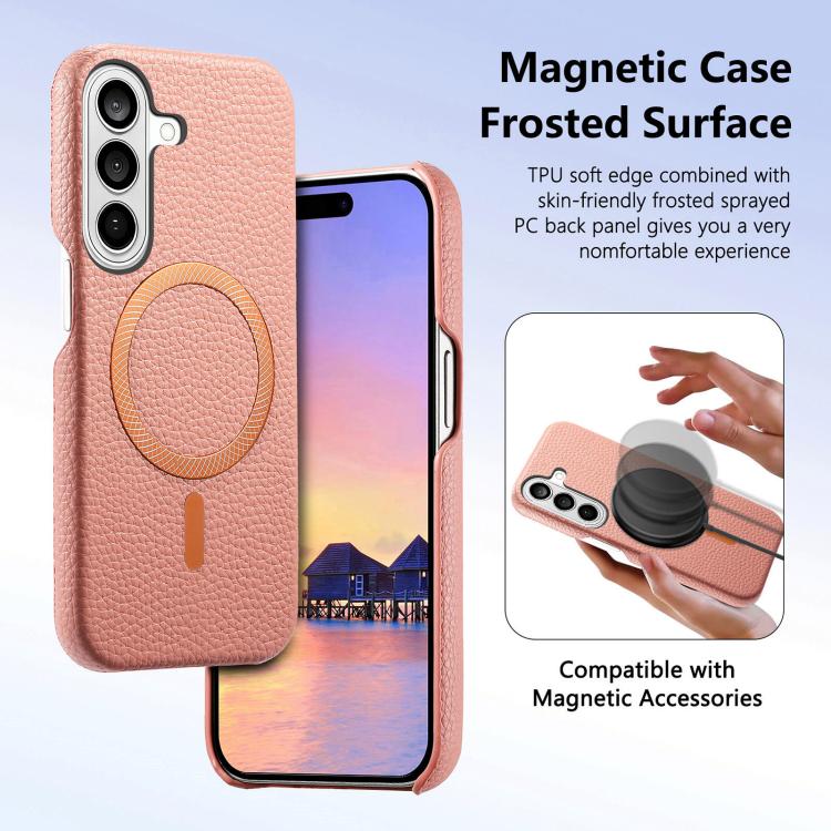 For Galaxy S25+ 5G Litchi Texture Brushed MagSafe PU Back Cover Phone Case
