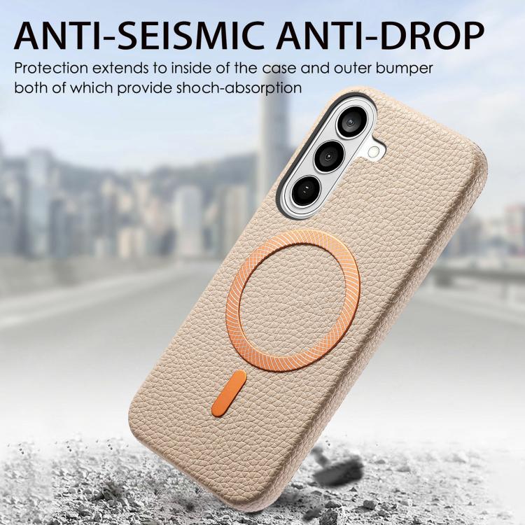 For Galaxy S25+ 5G Litchi Texture Brushed MagSafe PU Back Cover Phone Case