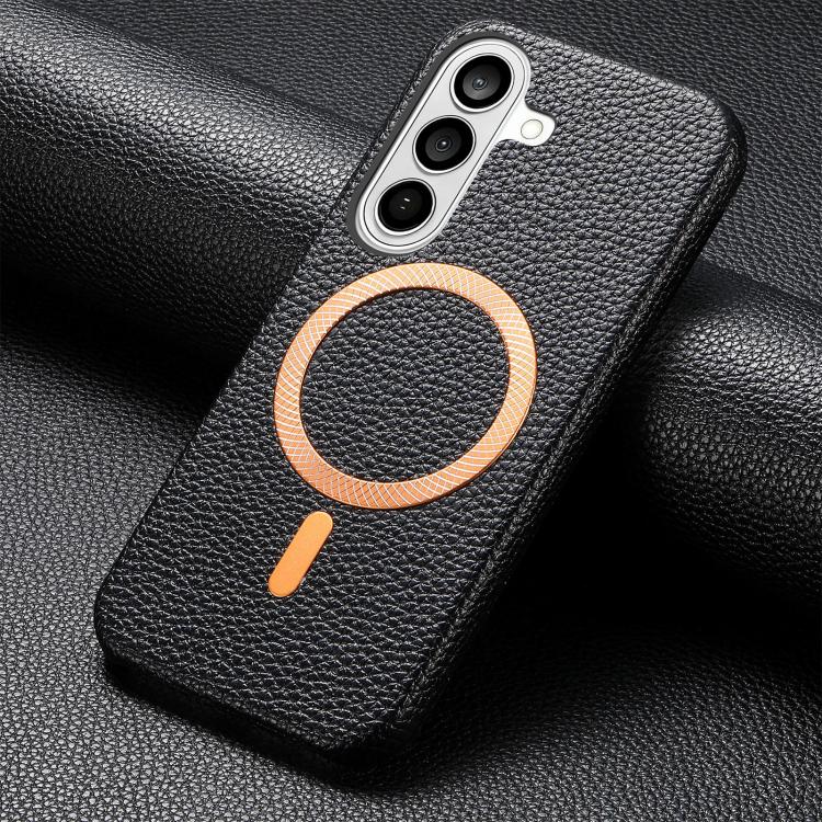 For Galaxy S25+ 5G Litchi Texture Brushed MagSafe PU Back Cover Phone Case
