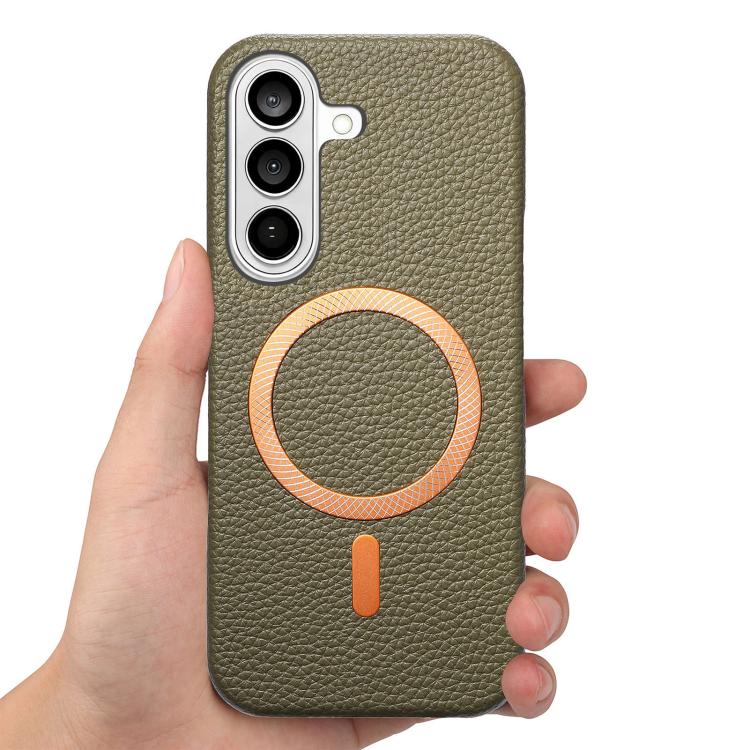 For Galaxy S25+ 5G Litchi Texture Brushed MagSafe PU Back Cover Phone Case