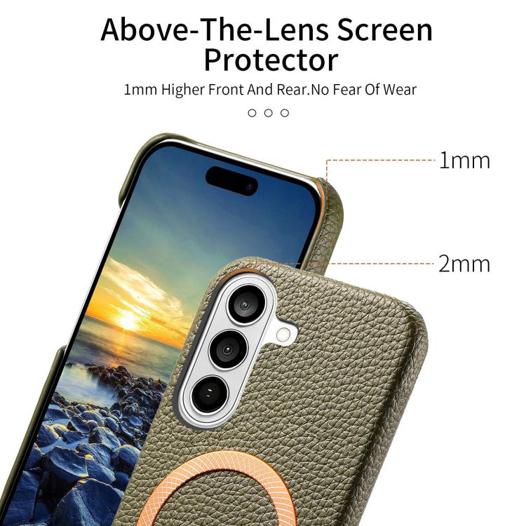 For Galaxy S25+ 5G Litchi Texture Brushed MagSafe PU Back Cover Phone Case