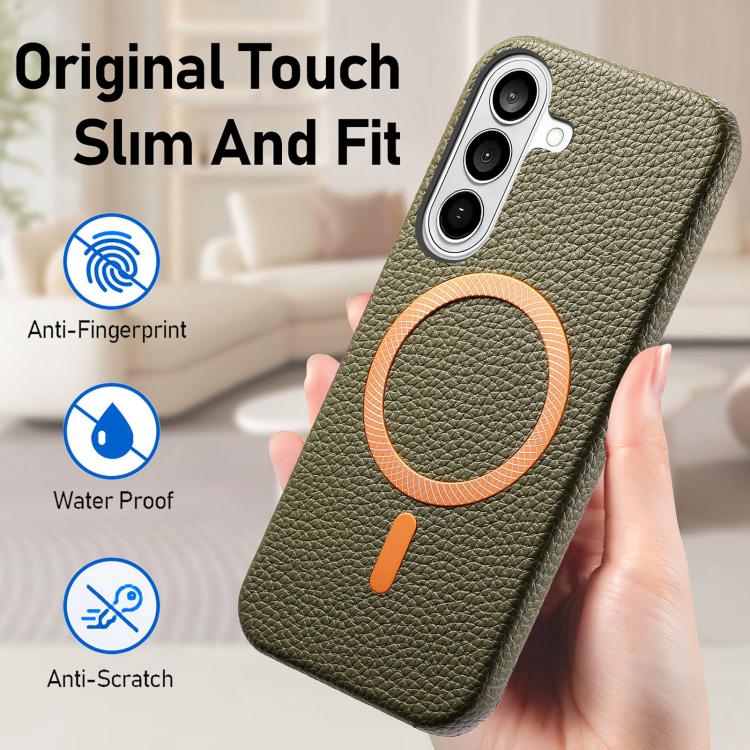For Galaxy S25+ 5G Litchi Texture Brushed MagSafe PU Back Cover Phone Case