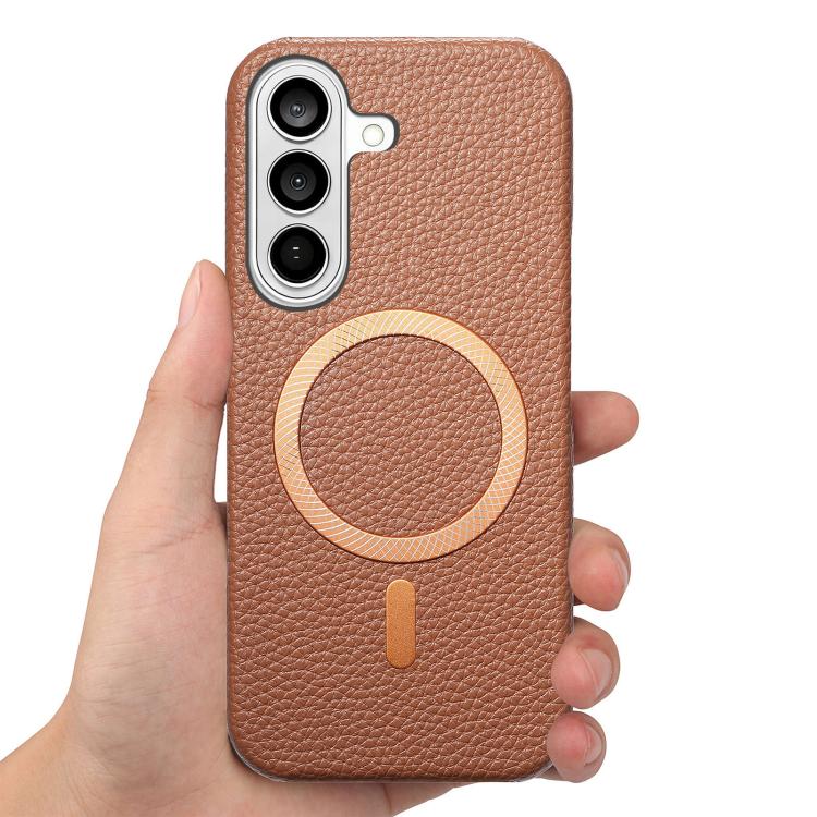 For Galaxy S25+ 5G Litchi Texture Brushed MagSafe PU Back Cover Phone Case